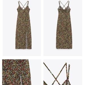 Zara mini Floral dress  Strappy  v neck Thin adjustable cross back SS22 8351/043